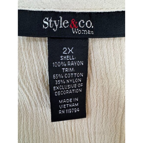 Style & Co Womens 2X Cream Tunic Top With Crochet Lace Detail & Button Tassel Ne - Picture 3 of 16